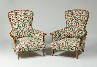 PAIR OF VICTORIAN FRUITWOOD LIBRARY ARMCHAIRS