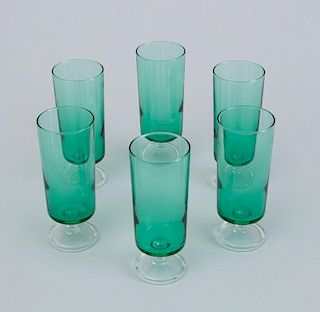 SET OF TEN GREEN GLASS FLUTES