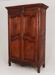 19TH C. LOUIS XV STYLE CARVED WALNUT ARMOIRE