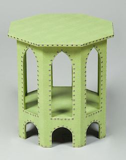 BRASS-STUDDED FAUX SHAGREEN OCTAGONAL-SHAPED END TABLE, IN THE MOROCCAN TASTE