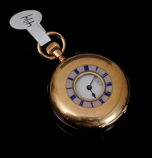 18k Gold Swiss Ladies Enameled Pocket Watch