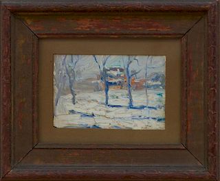 ATTRIBUTED TO JOHN WENGER (1887-1976):  HOUSE IN WINTER