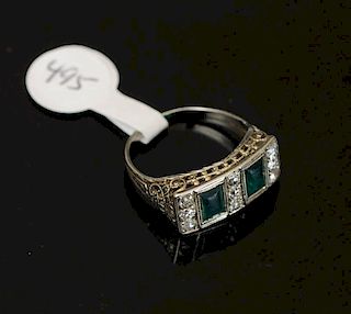 14k Gold Edwardian Emerald and Diamond Ring