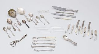 MISCELLANEOUS GROUP OF SILVER AND SILVER-PLATED FLATWARE AND SERVING PIECES