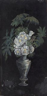 PAINTED TIN PLAQUE OF FLOWERS IN A VASE