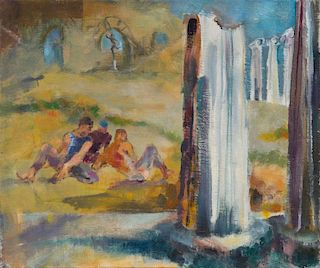 KENNETH PAUL BLOCK (124-2009): THREE FIGURES IN A CLASSICAL LANDSCAPE; AND FIGURES WITH WHITE COLUMNS