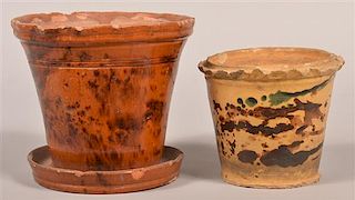 2 PA 19th Century Glazed Redware Flower Pots.