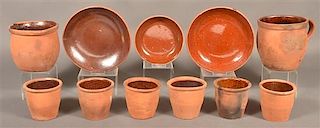 Lot of 11 Pieces of Medinger Redware Pottery.