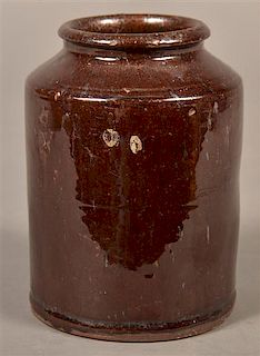 PA Manganese Glazed Redware Storage Jar.