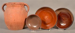 Four Pieces of Antique redware Pottery.