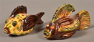 3 Susan Campbell Redware Fish Whistles.