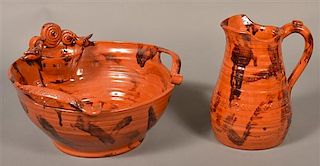 Breininger Pottery 1979 Pitcher and Bowl.