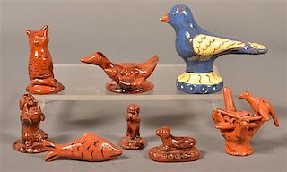 Eight Breininger Pottery Molded Animal figures.