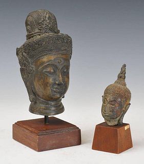 Pair of Tibetan Temple Fragment Heads
