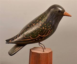 Antique Carved and Painted Wood Song Bird.