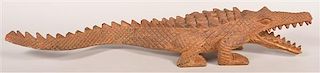 Vintage Folk Art Carved Softwood Alligator.