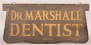Antique Painted Wood Dentist's Trade Sign.