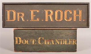 2 Antique Painted Wood Doctor's Trade Signs.