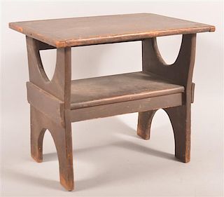 Vintage Mixed Wood Miniature Bench Table.