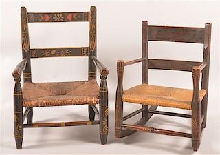 2 19th Century Child's Rush Seat Armchairs.