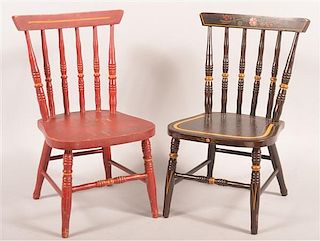 Two Vintage Paint Decorated Child's Chairs.
