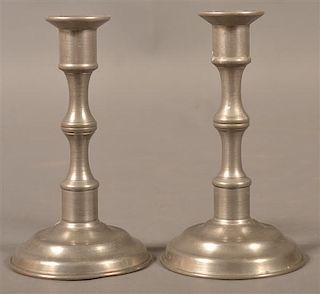 Pair of Repro. Pewter Candlesticks by Fisher.