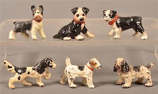 6 Hubley Painted Cast Iron Dog Party Favors.