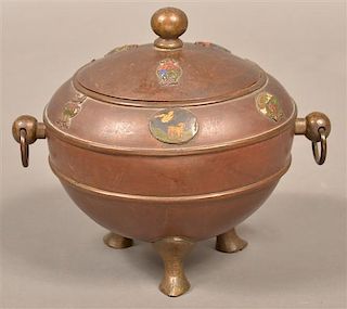 Chinese Enameled Copper & Bronze Covered Jar.