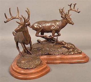 Jon Magareata Bronze Sculpture of Two Bucks.