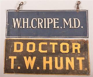 Two Antique Painted Tin Doctor's Trade Signs.