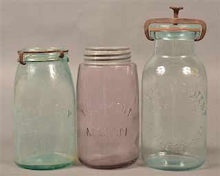 Three Various Antique Glass Canning Jars.