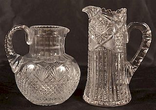 2 American Brilliant Cut Colorless Glass Pitchers.