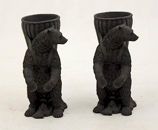 PAIR OF BEAR FORMED COMPOSITION WINE COOLERS