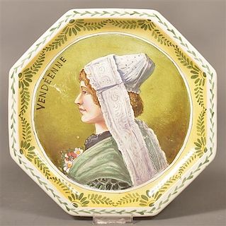 Antique French Faience Octagonal Portrait Plate.