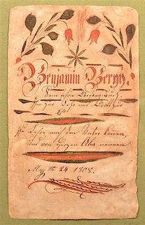 PA Early Fraktur Bookplate Dated 1808.