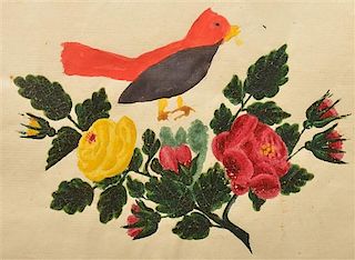 PA 19th Cent. Bird & Floral Watercolor Drawing.