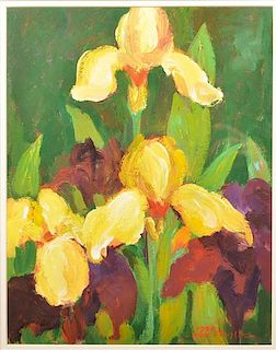 Suk Shugli, 1996 Oil Painting of Yellow Iris.