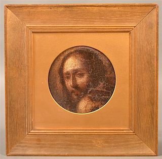 17th Century Oil on Canvas Fragment Depicting the  Head of Christ.