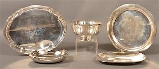 Five Various Foreign Sterling Trays and Bowl.