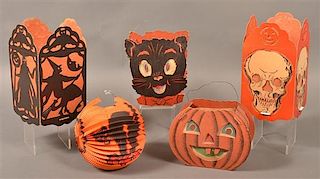 Five Various Halloween Cardboard Lanterns.