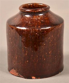 PA 19th Century Glazed Redware Ink Bottle.