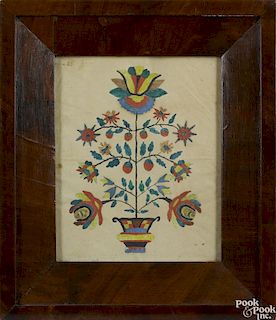 Pennsylvania watercolor fraktur drawing of potted flowers, 19th c., 9 3/4'' x 7 3/4''.