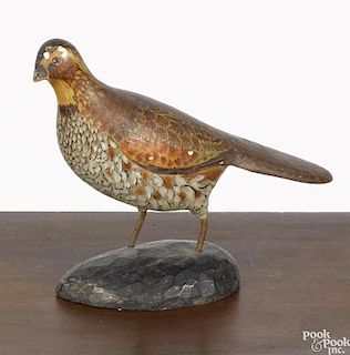 Carved and painted quail, early 20th c., 4'' h.