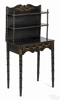 English painted pine dresser, 19th c., retaining its original black surface with gilt swags