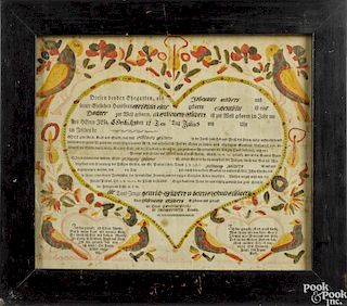 Montgomery County, Pennsylvania printed and hand colored fraktur birth certificate