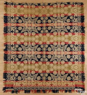 Pennsylvania jacquard coverlet, inscribed Henry Keever Womelsdorf 1841 H. Fitler, 96'' x 80''.
