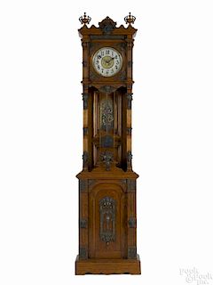 German oak tall case clock, late 19th c., with ormolu mounts, 84 1/2'' h.