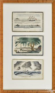 Three American watercolor and pencil maritime works, signed W.P.M. 1830
