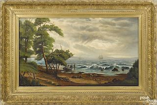 Levi Wells Prentice (American 1851-1935), oil on canvas coastal scene, signed verso, 15'' x 26''.