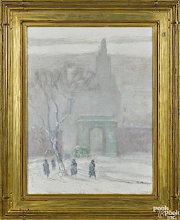 Johann Berthelsen (American 1883-1972), oil on canvas New York winter street scene